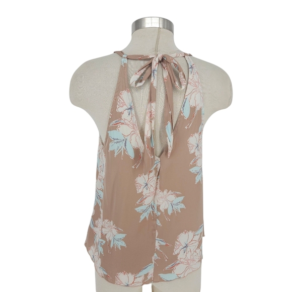 Intimately Free People Tank Top Beige Floral Sleeveless Keyhole Tie Back Large - Picture 5 of 10